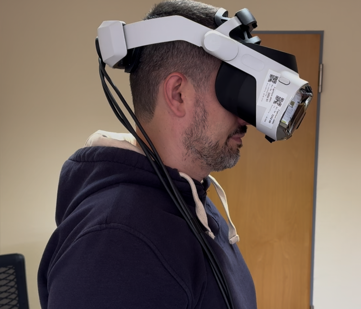 Participant wearing a virtual reality headset